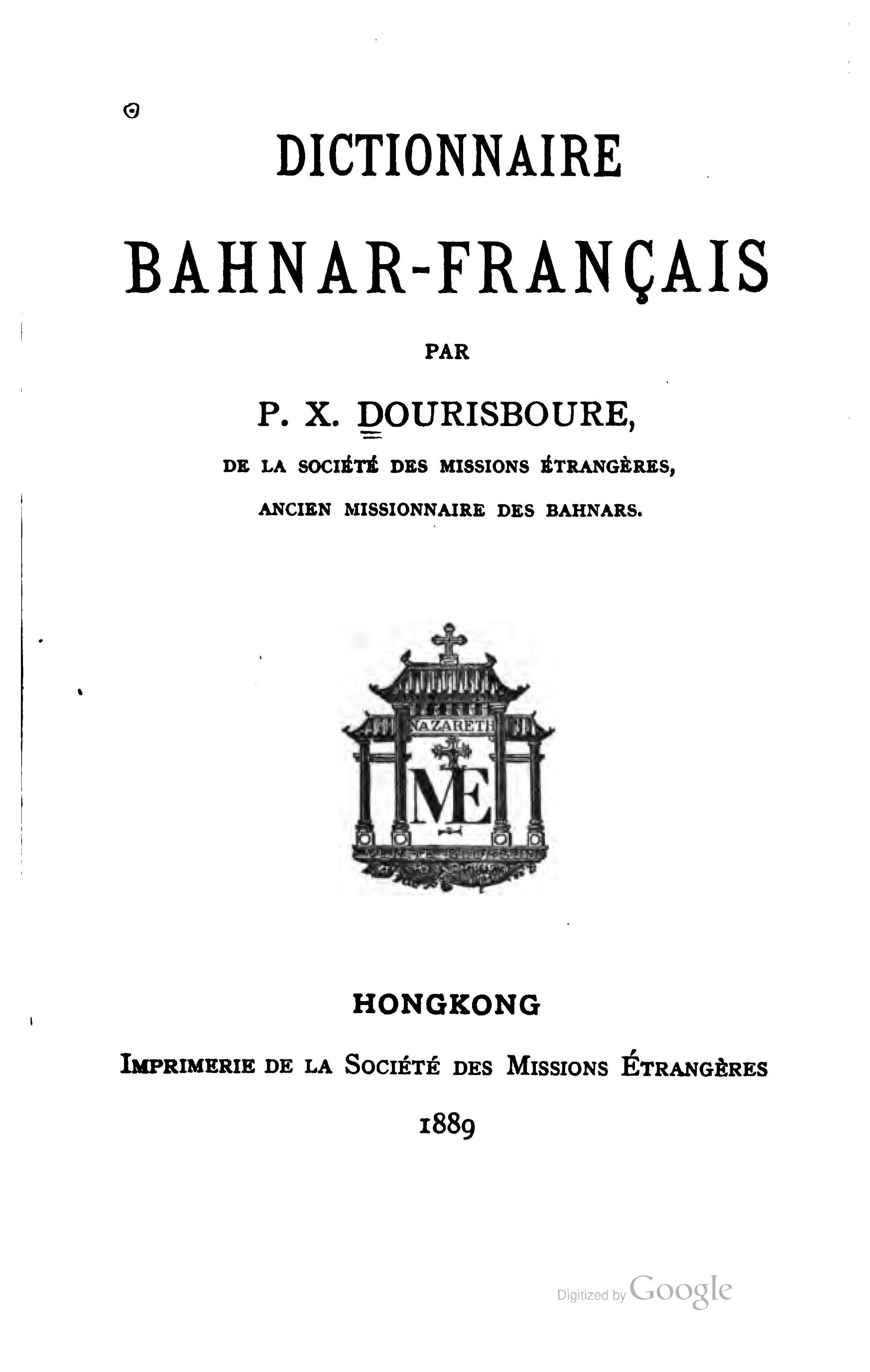 The printed title page of a French-Bahnar dictionary