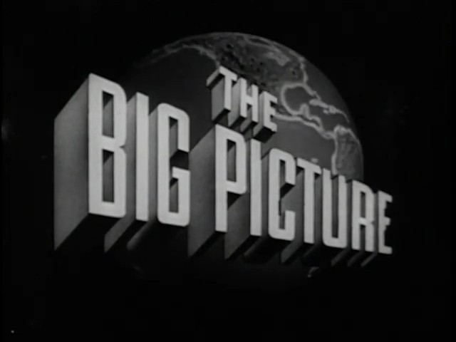 The title card of The Big Picture, block letters in front of a globe