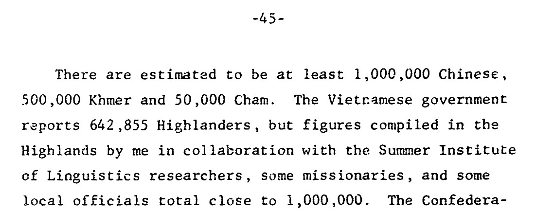 A typewritten paragraph giving the government figure of 642,855 highlanders and a count of close to 1,000,000