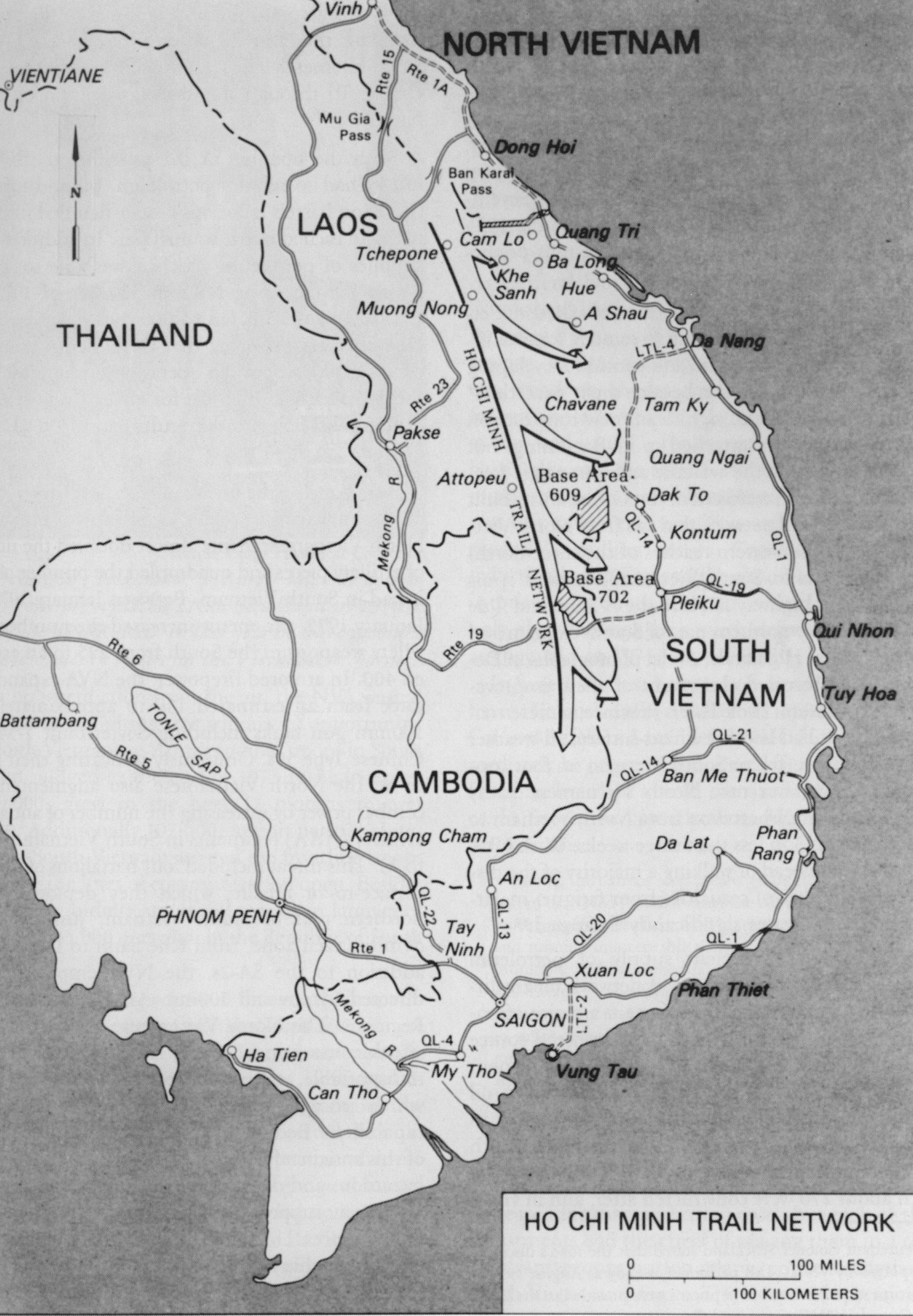 A map of the Ho Chi Minh Trail network through Laos and Cambodia