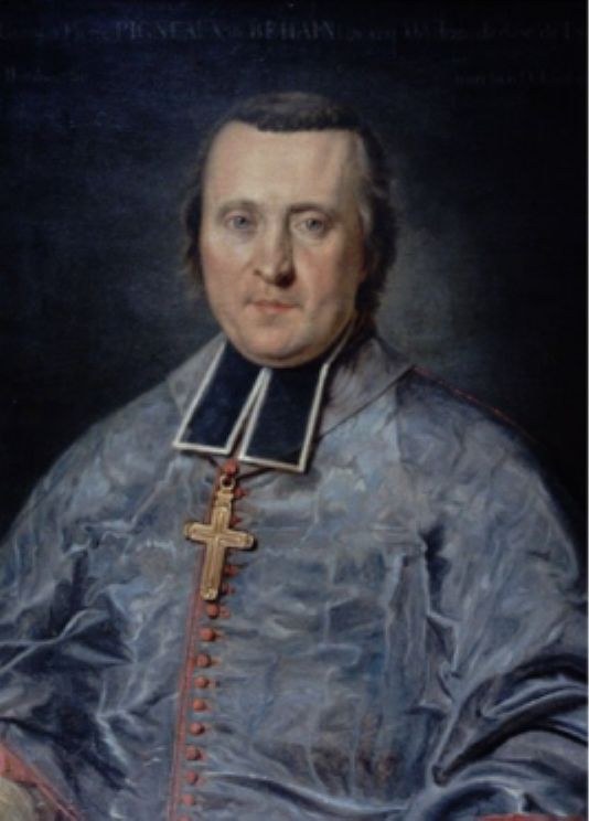 A painted portrait of a bishop in a red skullcap