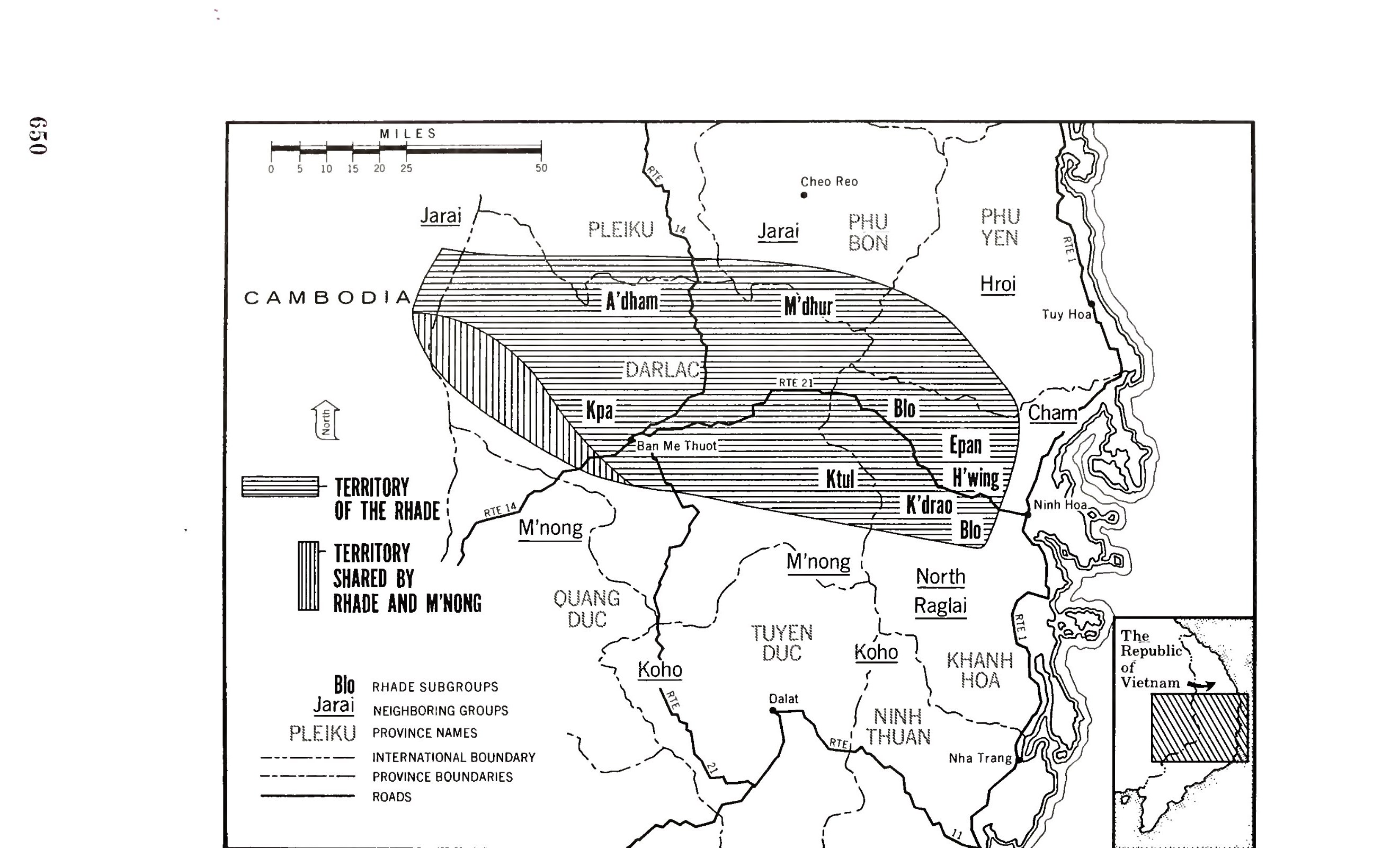 A map of the Rhade country around Ban Me Thuot with its subgroups marked