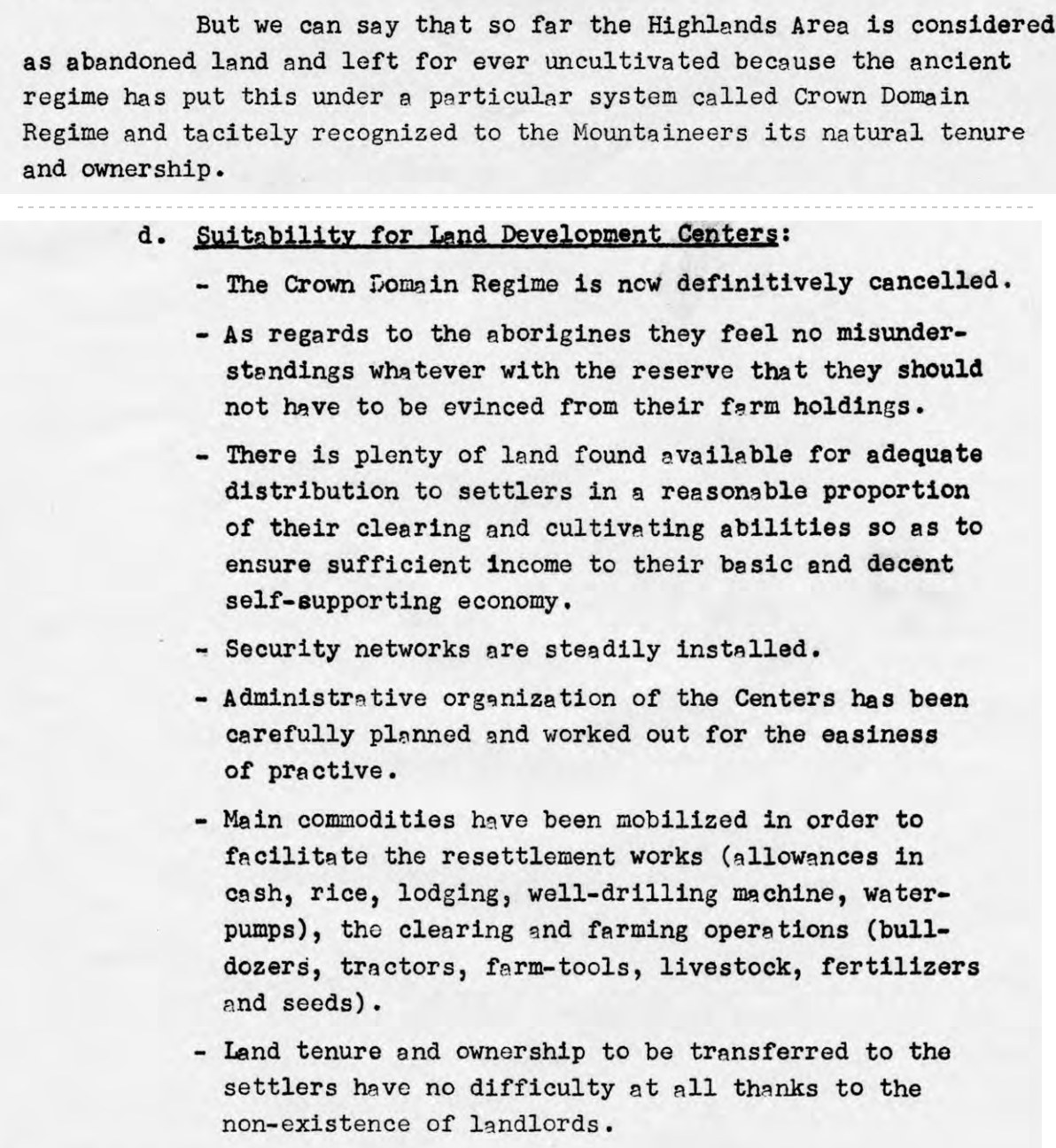 Typed text: the Crown Domain Regime tacitly recognized to the Mountaineers its natural tenure and ownership; the Crown Domain Regime is now definitively cancelled
