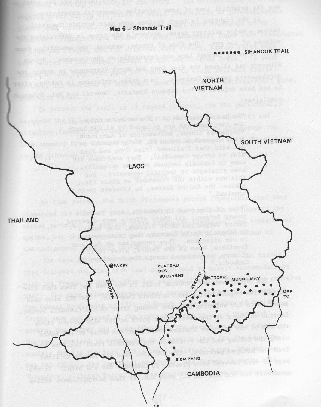 A map of southern Laos and northeastern Cambodia showing a road network joining the Ho Chi Minh Trail
