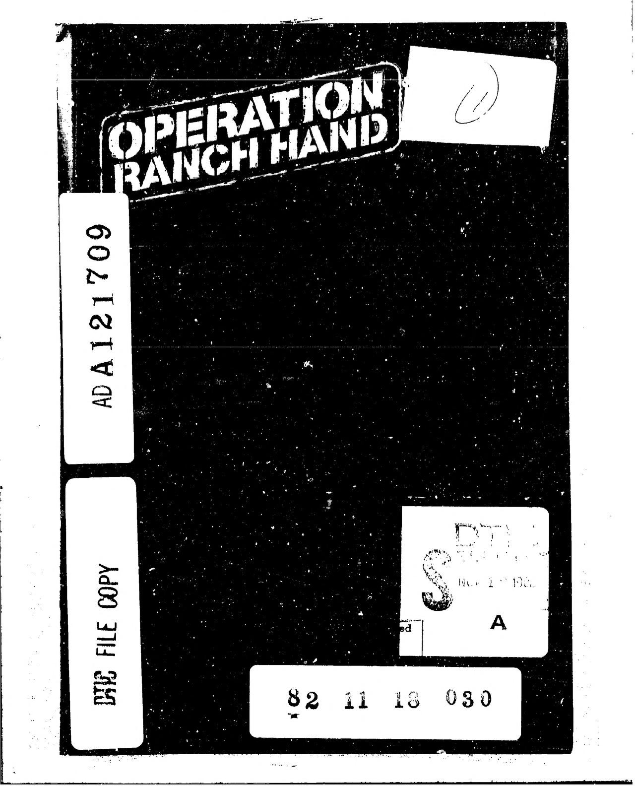 The cover of a report titled Operation Ranch Hand, black with white lettering