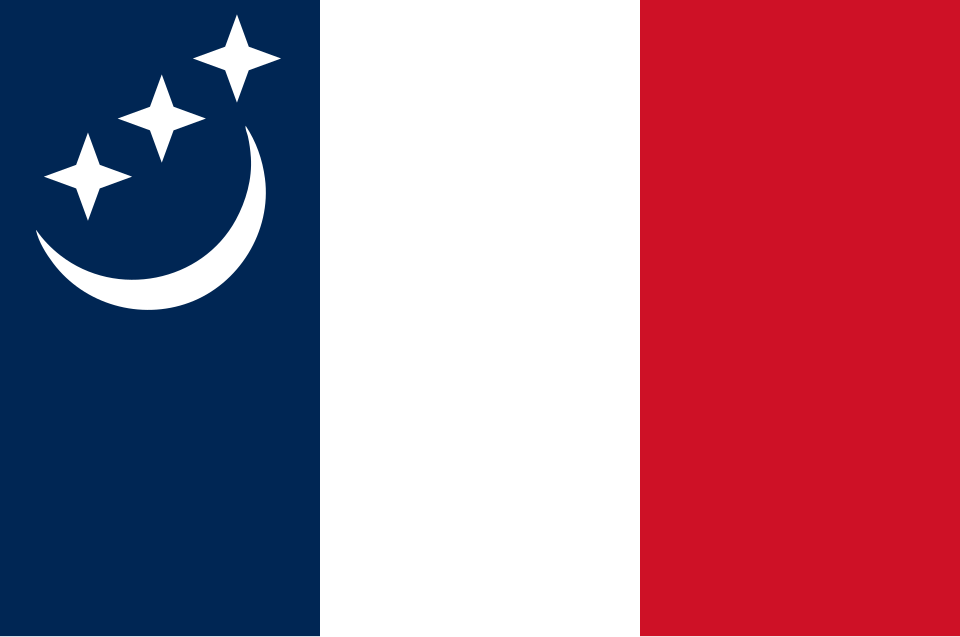 A French tricolor with a white crescent and three stars in the blue band
