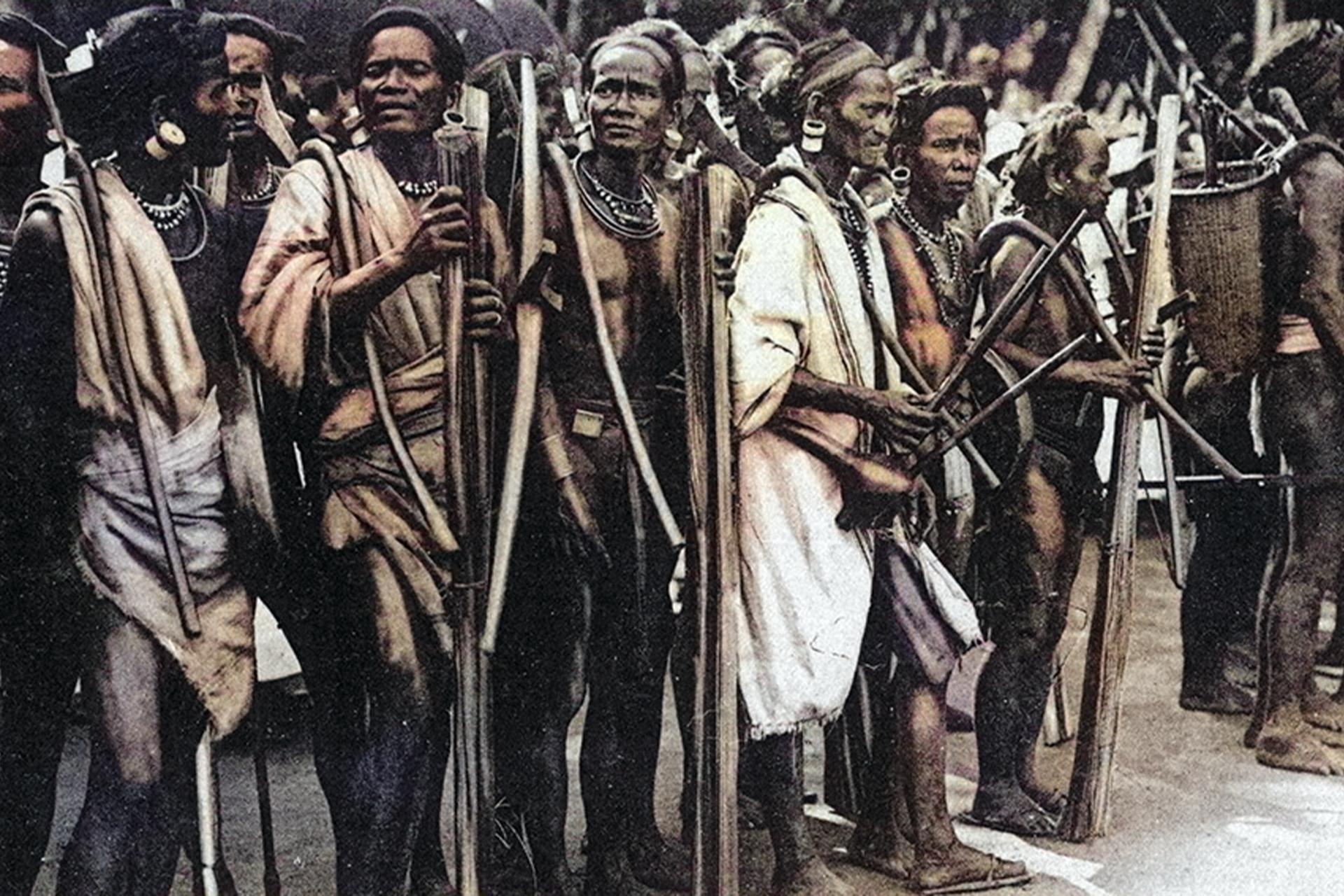 Dega men photographed in the Central Highlands in the 1940s