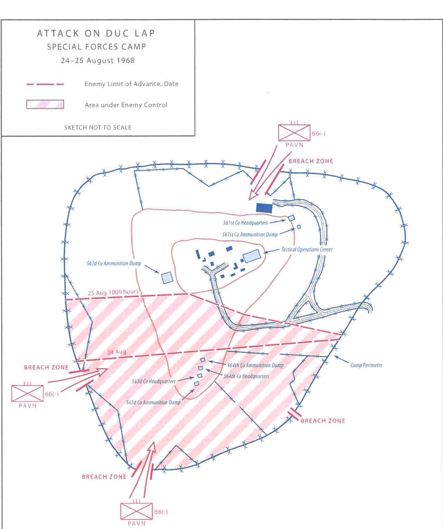 Military map of the attack on the Duc Lap camp with arrows showing the assaults