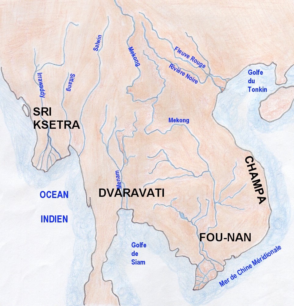 A map of mainland Southeast Asia showing the early kingdoms of Champa, Funan and their neighbors