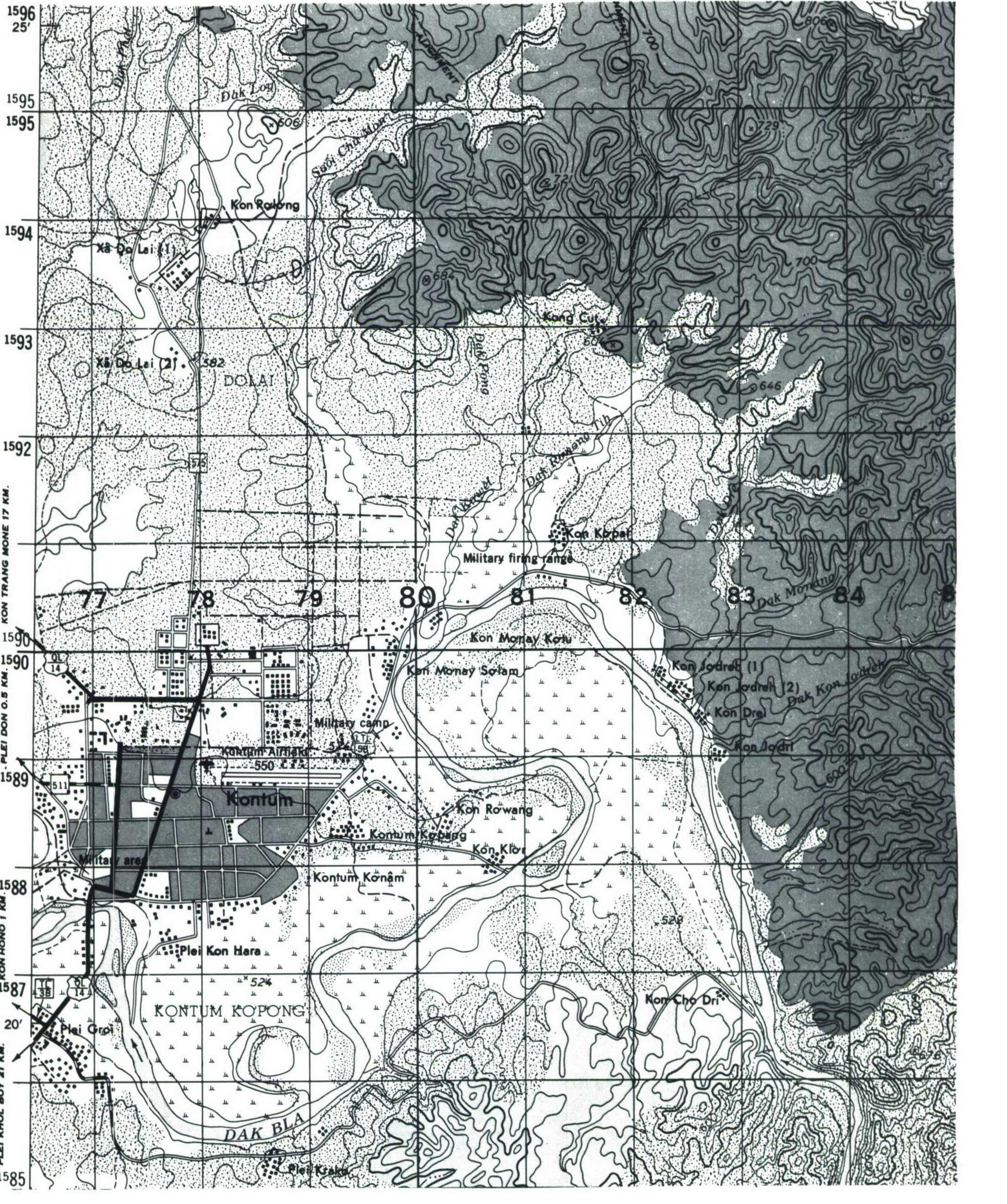 A military map of a town and its surroundings