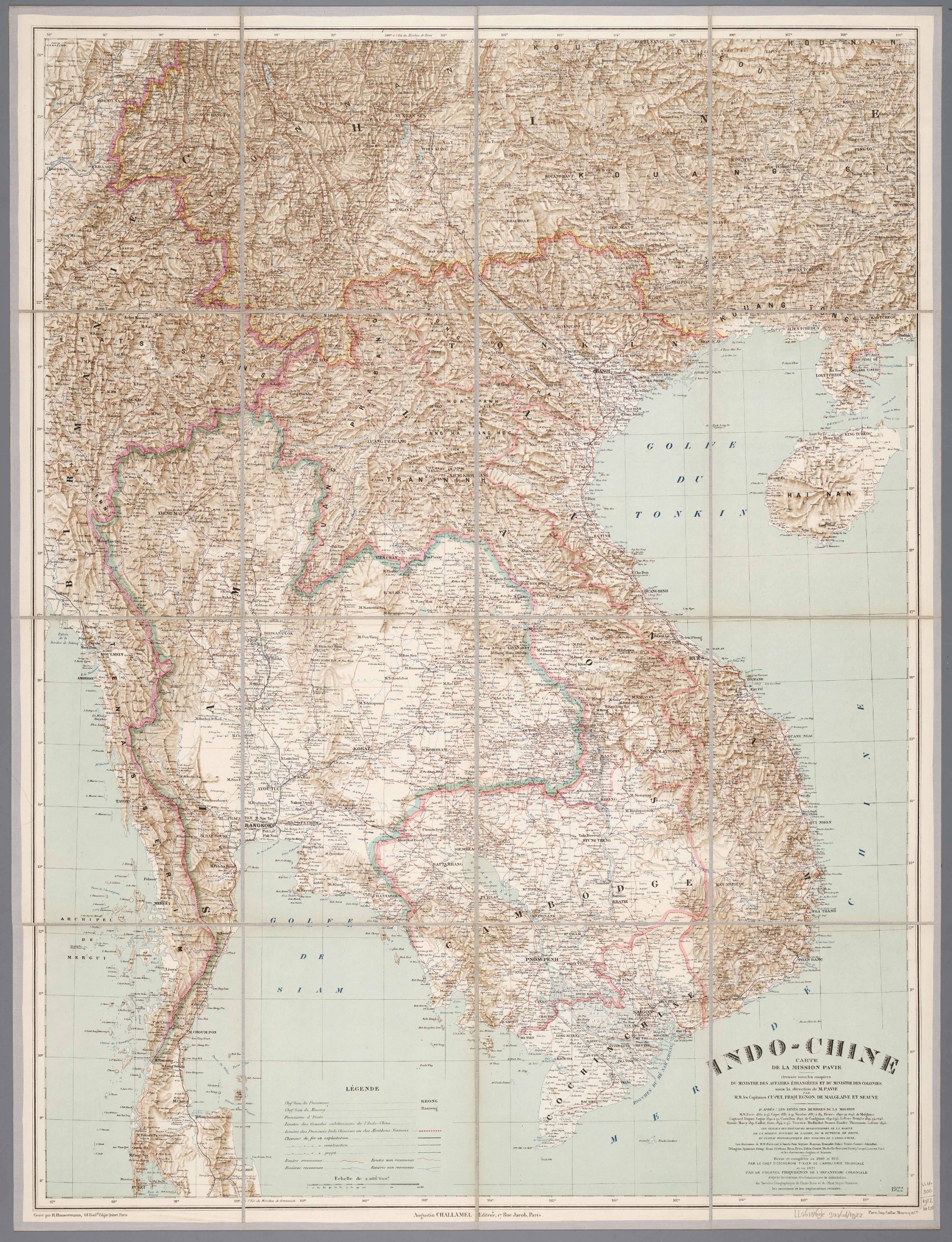 A large printed map of Indochina with the routes of exploring parties marked