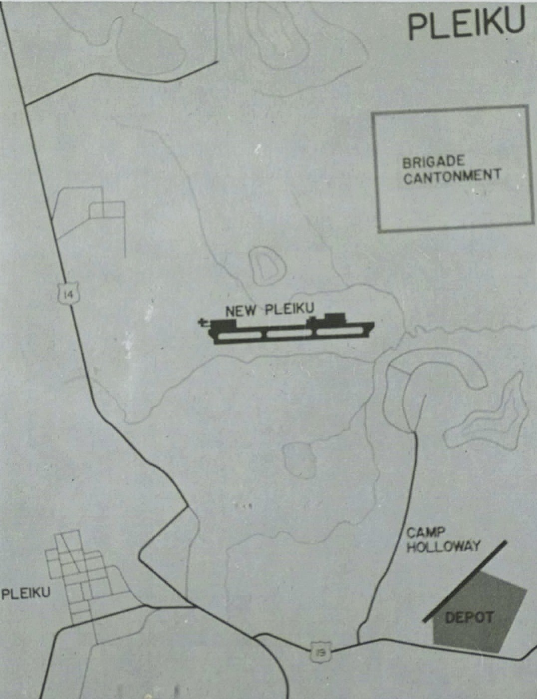 A hand-drawn map of a town showing military camps and airfields