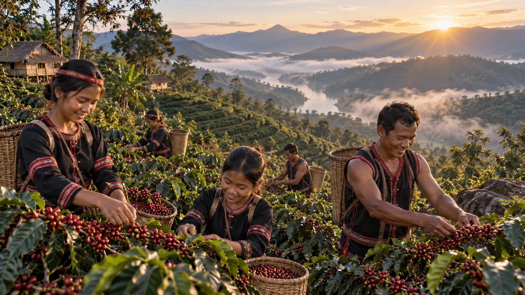 Coffee being harvested on the red basalt soil