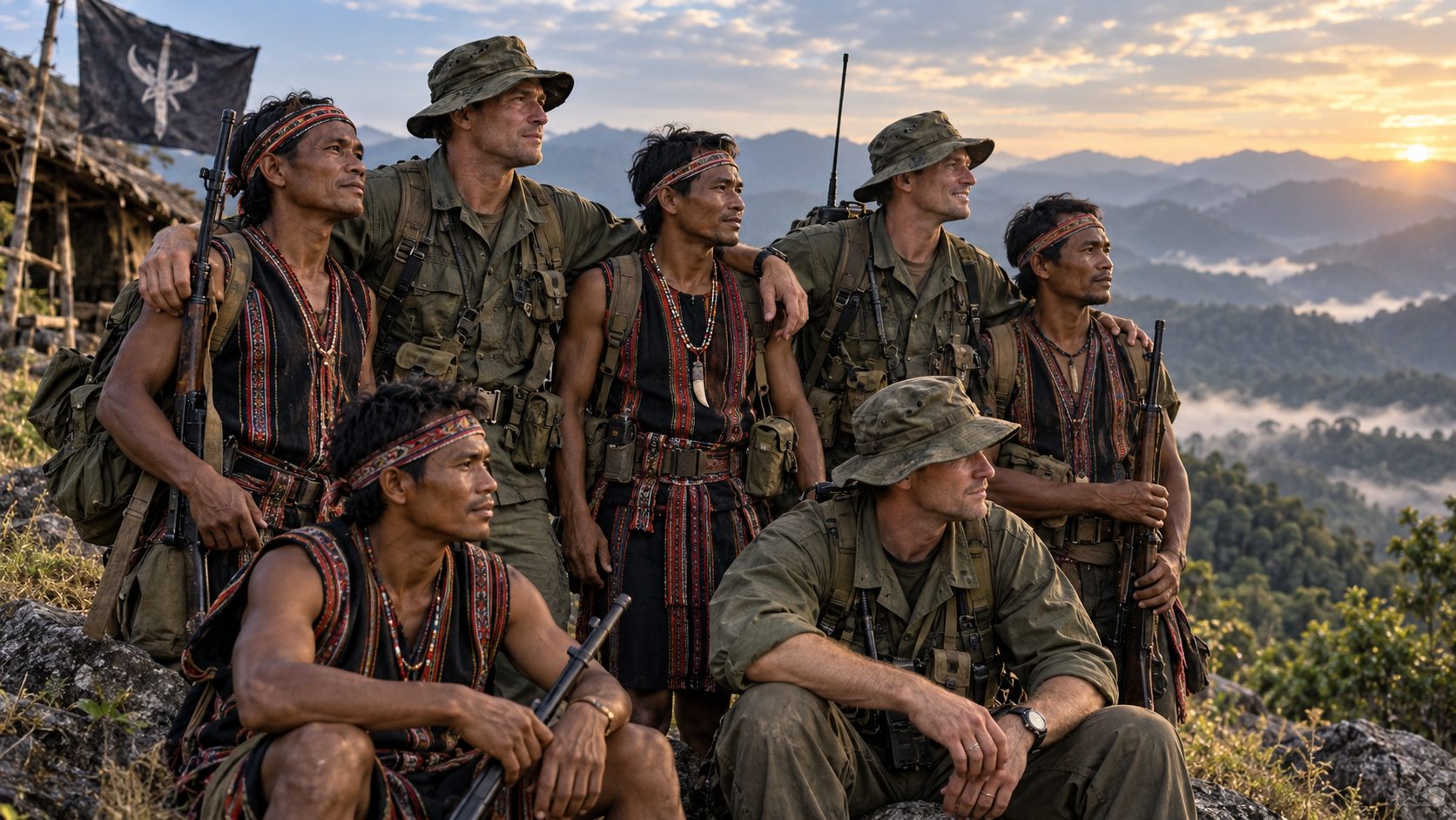 Fighters standing together on a hilltop