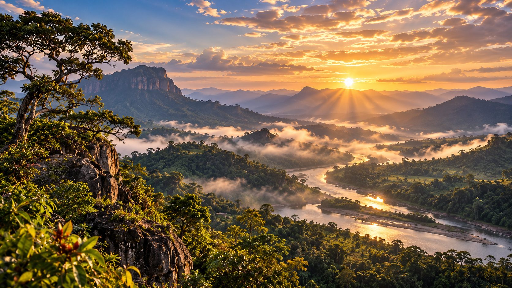 A highland river at sunrise